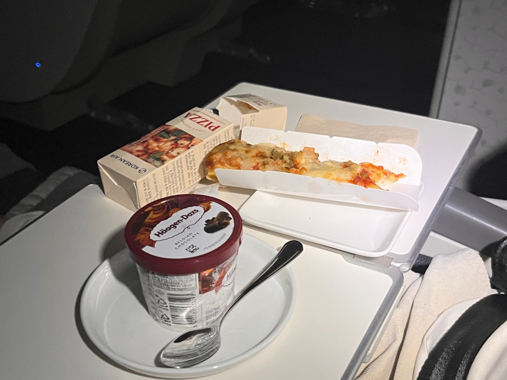 아이가 먹은 기내 스낵 - 피자와 하겐다즈 아이스크림